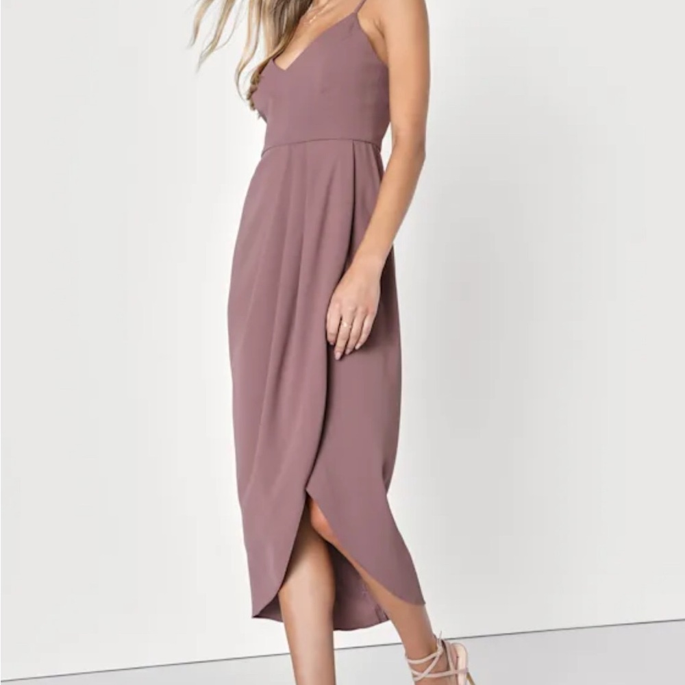 Lulu's Tulip Mauve Midi Dress with Spaghetti Straps